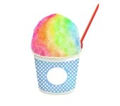 shaved multi-colored/flavored ice in a cup.