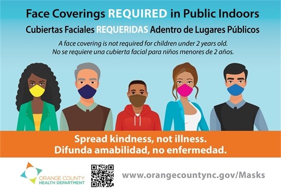 Face masks required in public indoors.