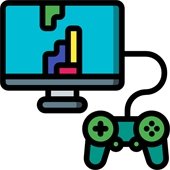 Cartoon video game and computer