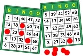 2 green BINGO cards with red markers.