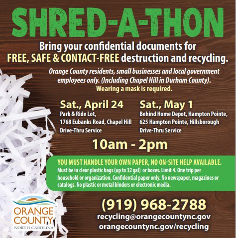 Shred-a-thons Sat April 24th and Sat May 1st