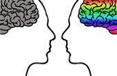 two silhouettes facing each with a illustrated brain