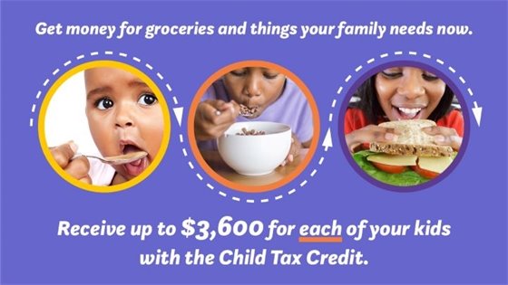Raising a child is expensive. Get your child tax credit. Images of kids shoes.