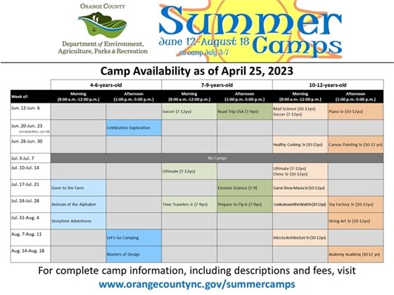 Summer Camps with openings graphic