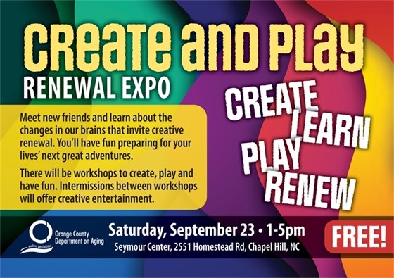 Create and Play Renewal Expo, Sep 23, 1-5p, Seymour Ctr.