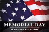 Flag with text, "Memorial Day, Remember and Honor."