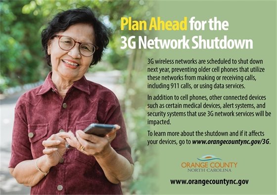 Plan Ahead for 3G Network Shutdown (graphic: older woman with cell phone)
