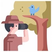 Cartoon bird watching with blue bird