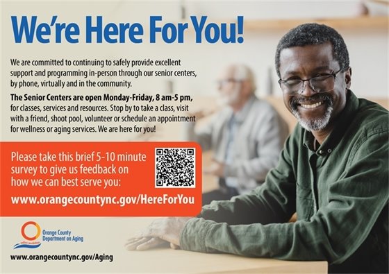 "We're Here for You!" Image - smiling older black man.