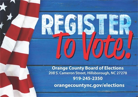 American flag - "Register to Vote" - Orange County NC Board of Elections