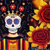 graphic day of the dead decorated skull and roses