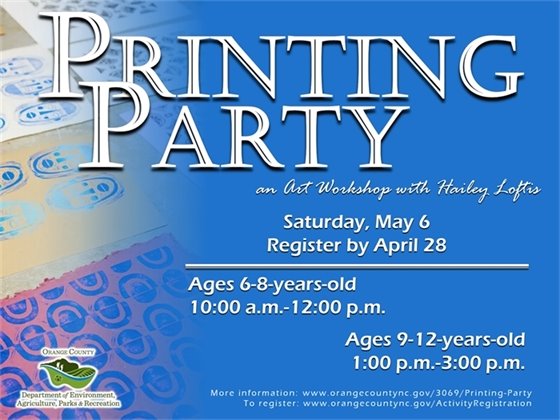 Printing Party - ages 6-12-years-old