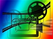movie projector - film - rainbow background
