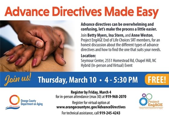 Advance Directives Made Easy. Image: Younger hand holding older hand