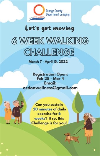 6-wk walking challenge - Mar 7-Apr 15, email: ocdoawellness@gmail.com