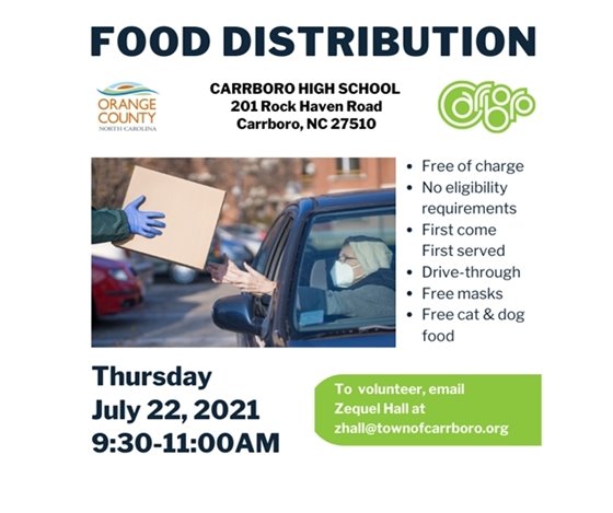 Food Distribution 7/22/21 (9:30-11:00 am) at Carrboro High School, Carrboro, NC