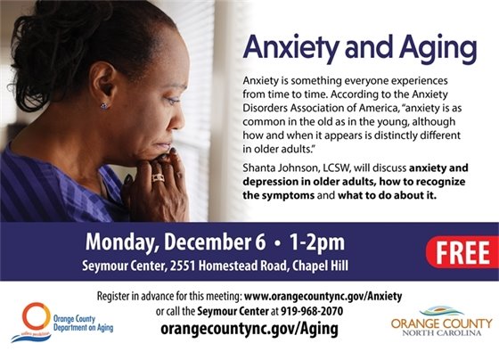 African-American woman looking out window - Anxiety & Aging,12/6/21, 1-2p, Seymour, 919-968-2070