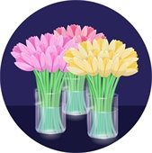 three flower filled vases