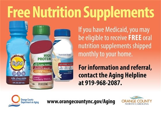 FREE Nutrition Supplements for qualifying Medicaid beneficiaries, call 919-968-2087 for info and referral.