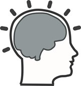 Silhouette of head with gray brain.