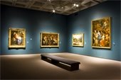 NC Museum of Art: Blue gallery room with four oil paintings framed in gold.