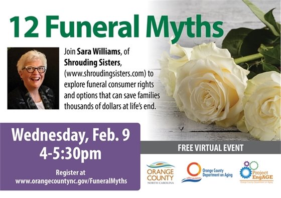 12 Funeral Myths, 2/9/2022 - photo Sara Williams of Shrouding Sisters & white roses.