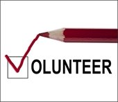 "Volunteer" message with a red pencil.