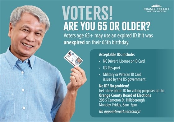 Voters are you 65 or older? Acceptable ID's