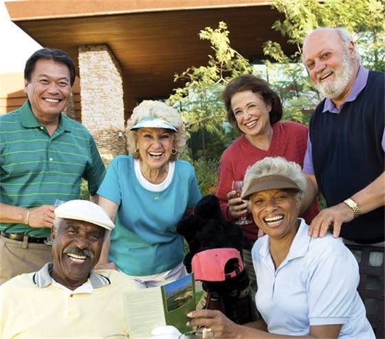 Diverse older adults, smiling.