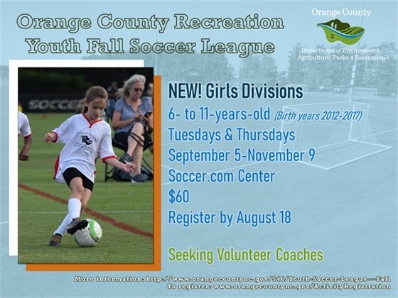 Youth soccer league girls divisions U8 through U12