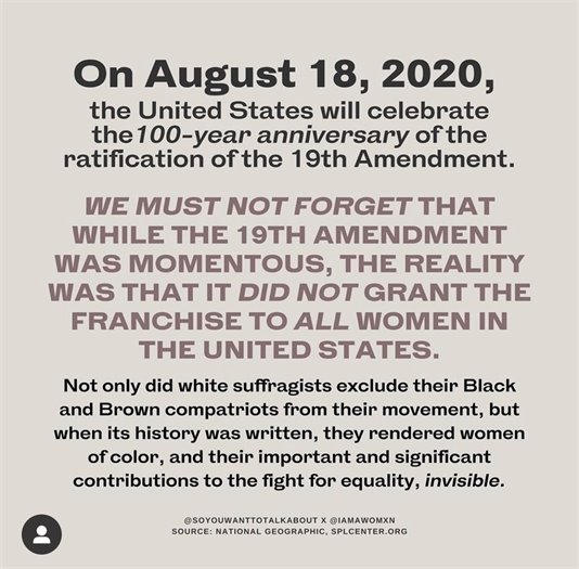  In commemorating the 100th anniversary of the 19th Amendment, let's remember the battle for equality is FAR from over
