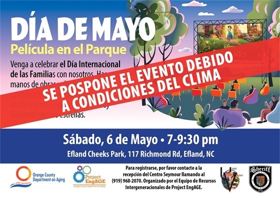 DÍA DE MAYO Película en el Parque se postpone debido a condiciones del clima.