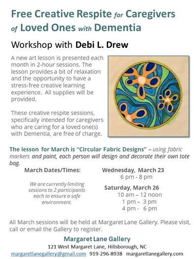 Creative Respite for Caregivers - circle fabric art - call 919-296-8938