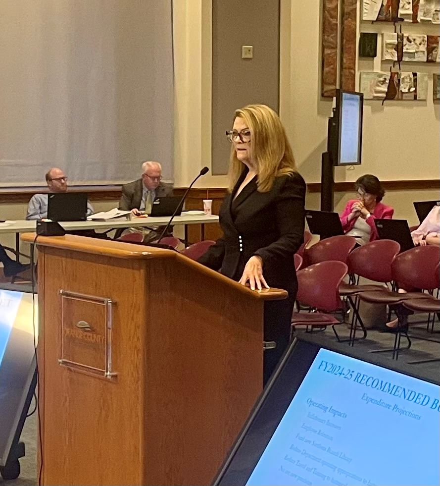 Photo of Bonnie Hammersley presenting county budget