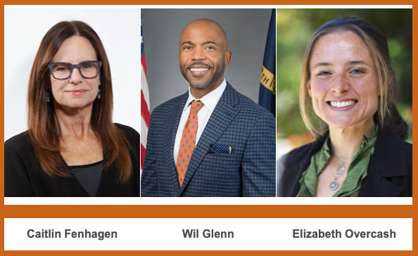 Headshots of Caitlin Fenhagen, Wil Glenn, and Elizabeth Overcash