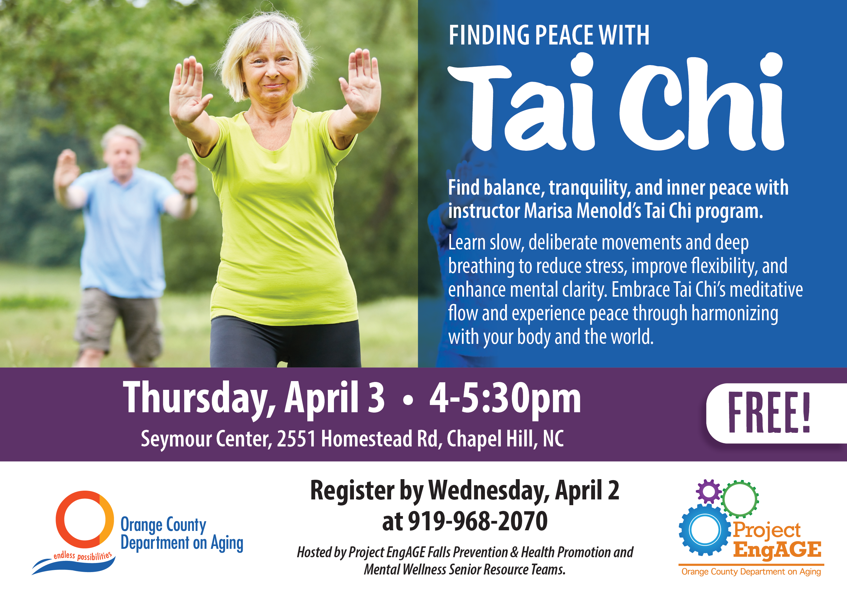 FINDING PEACE WITH TAI CHI on April 3rd