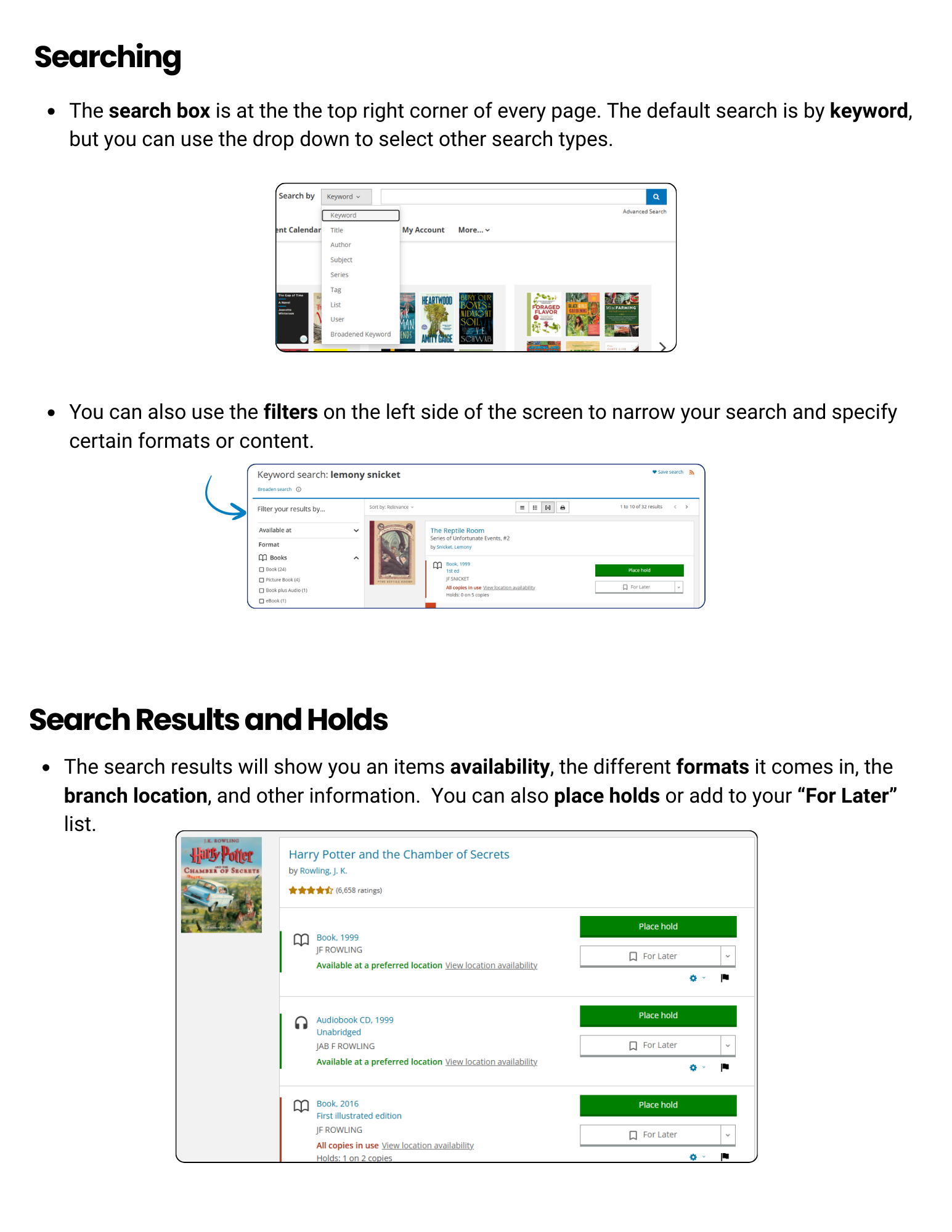 Guide on searching and placing holds.