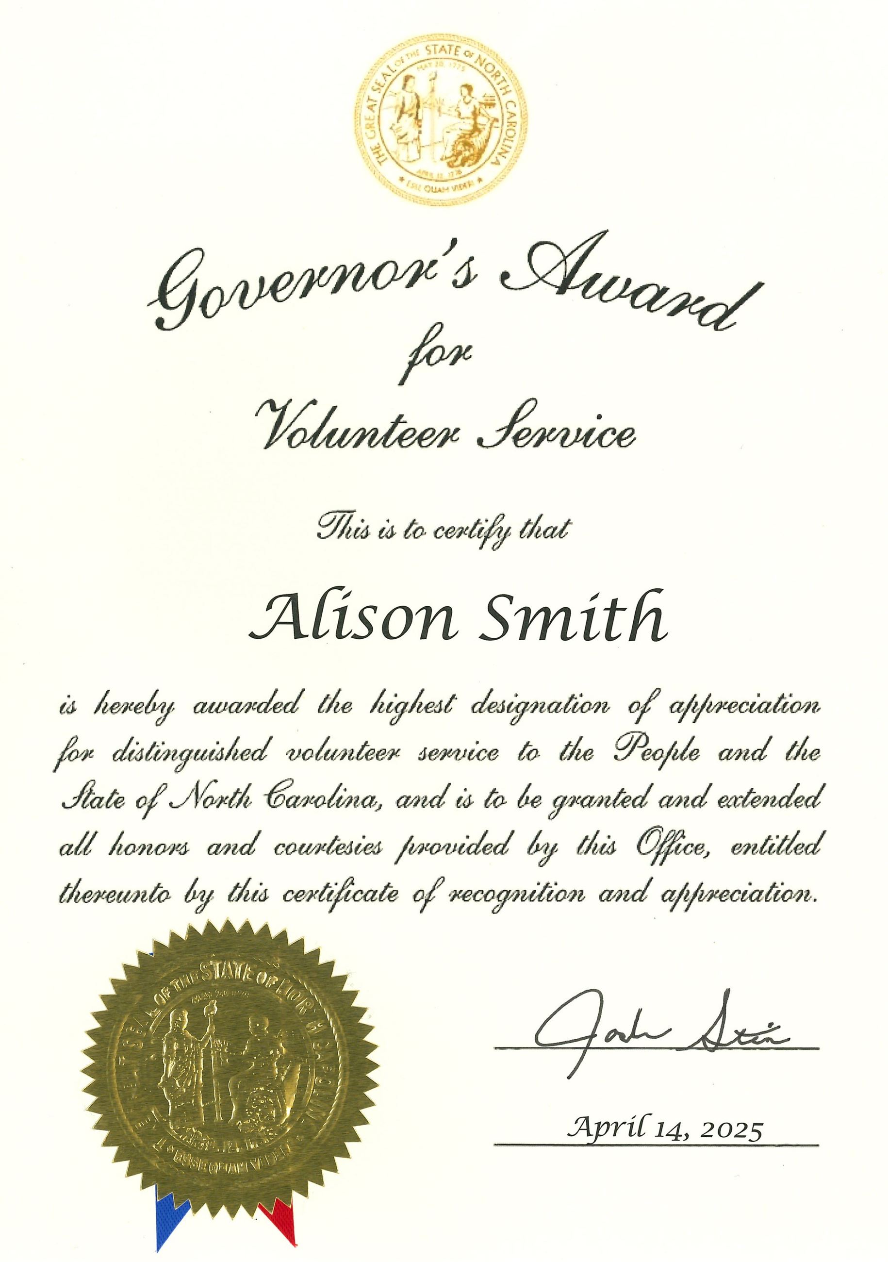 R Place Governors Award 2025