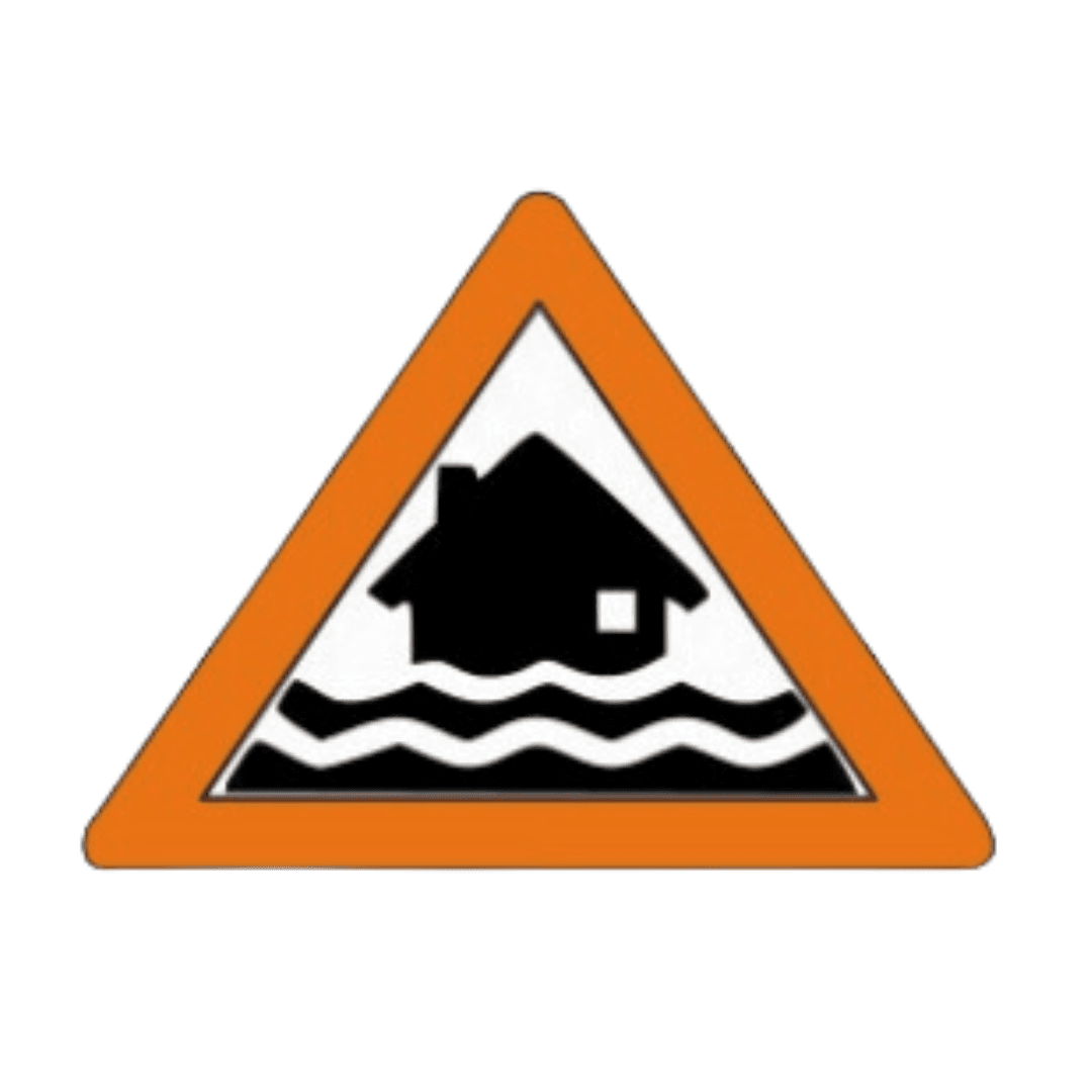 Orange Triangle with Flood Graphic in Center