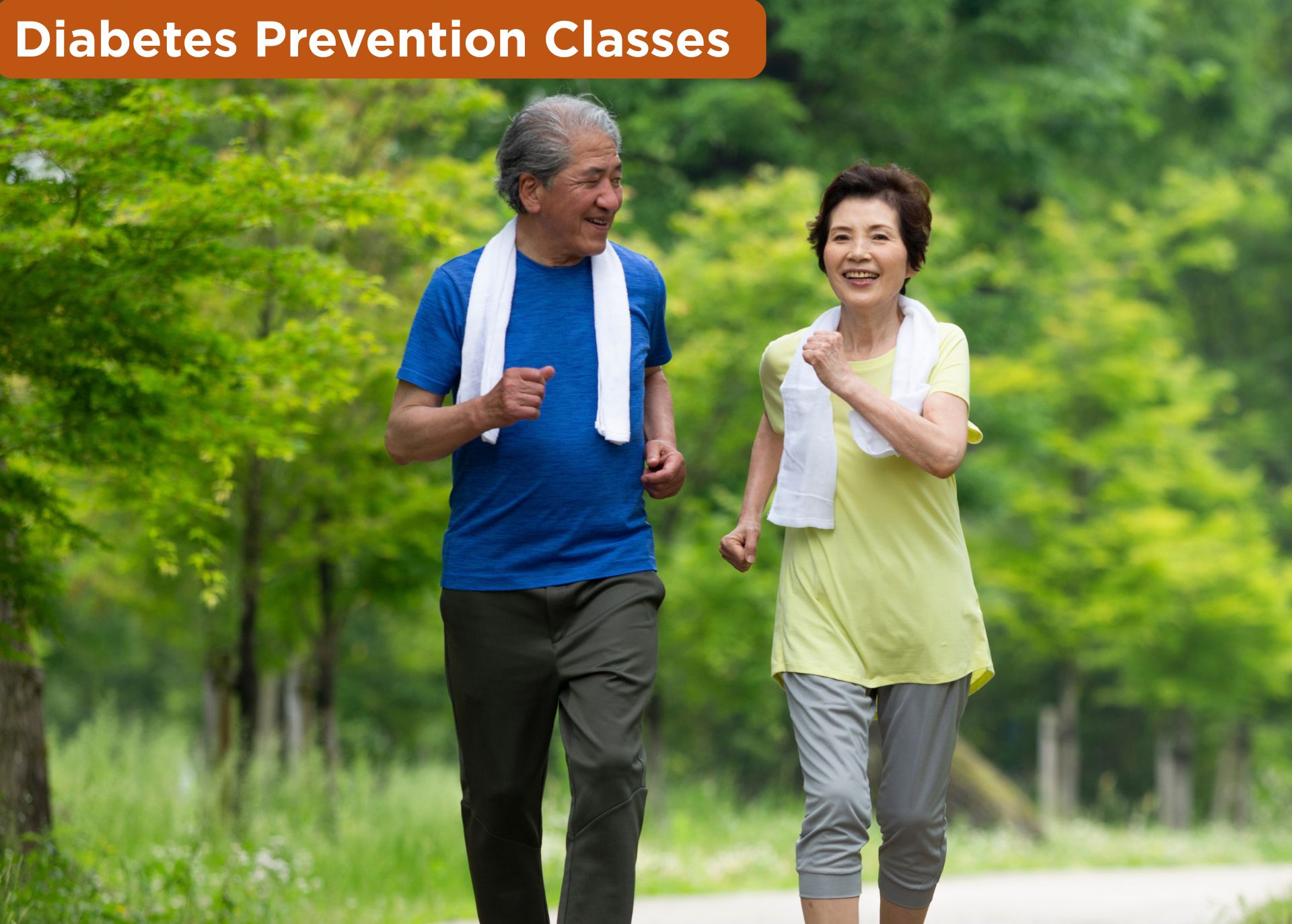 Older adult couple walking outside.